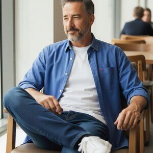 Tommy Bahama Mens XL Tall Button Up Shirt Navy Cotton Silk Long Sleeve